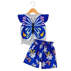 Butterfly Cotton t shirt & Pant Set for baby girl